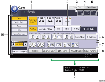 Operation panel screen illustration numbered callout illustration