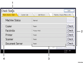 Operation panel screen numbered callout illustration
