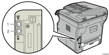 illustration of connecting the telephone line (numbered callout illustration)