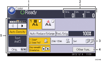 Operation panel screen illustration numbered callout illustration