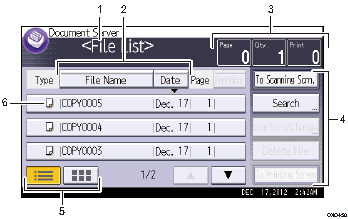 Operation panel screen illustration numbered callout illustration
