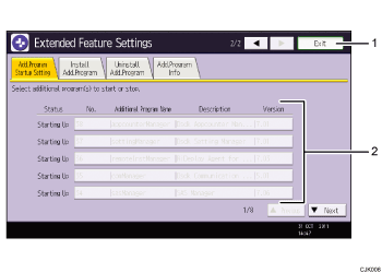 Operation panel screen numbered callout illustration