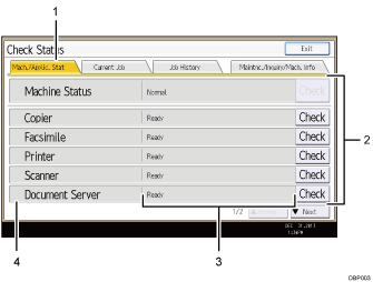 Operation panel screen numbered callout illustration