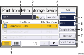 Operation panel screen illustration numbered callout illustration