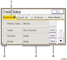 Operation panel screen numbered callout illustration