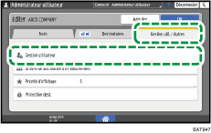 Illustration de l'écran du panneau de commande