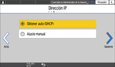 Ilustración de la pantalla del panel de mandos
