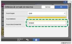 Ilustração da tela do painel de operação