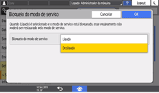 Ilustração da tela do painel de operação