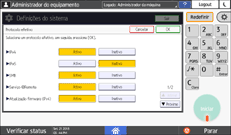 Ilustração da tela do painel de operação