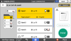 Ilustração da tela do painel de operação