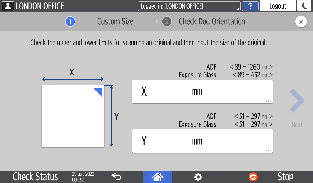 Operation panel screen illustration