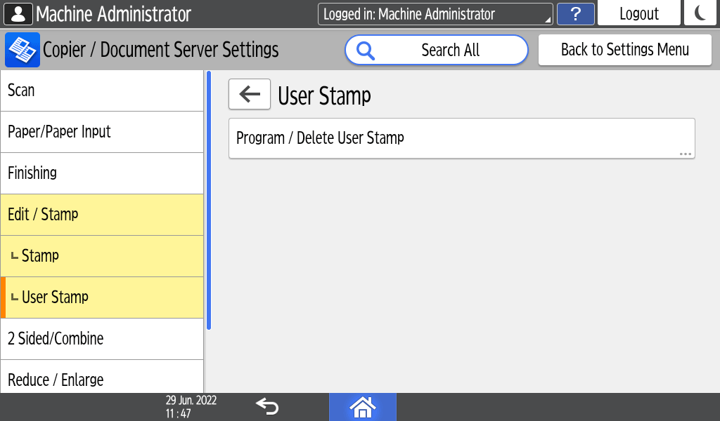 Operation panel screen illustration