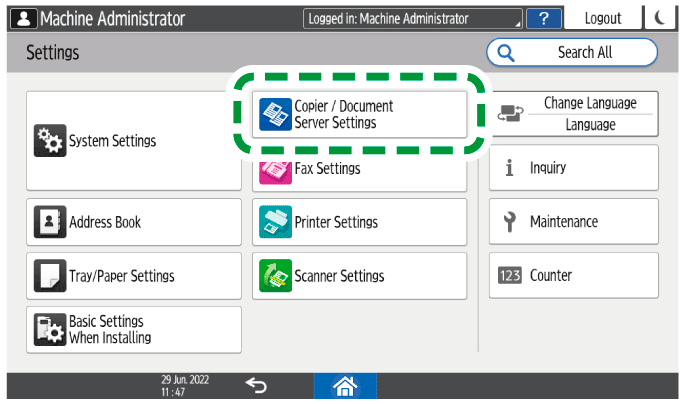 Operation panel screen illustration