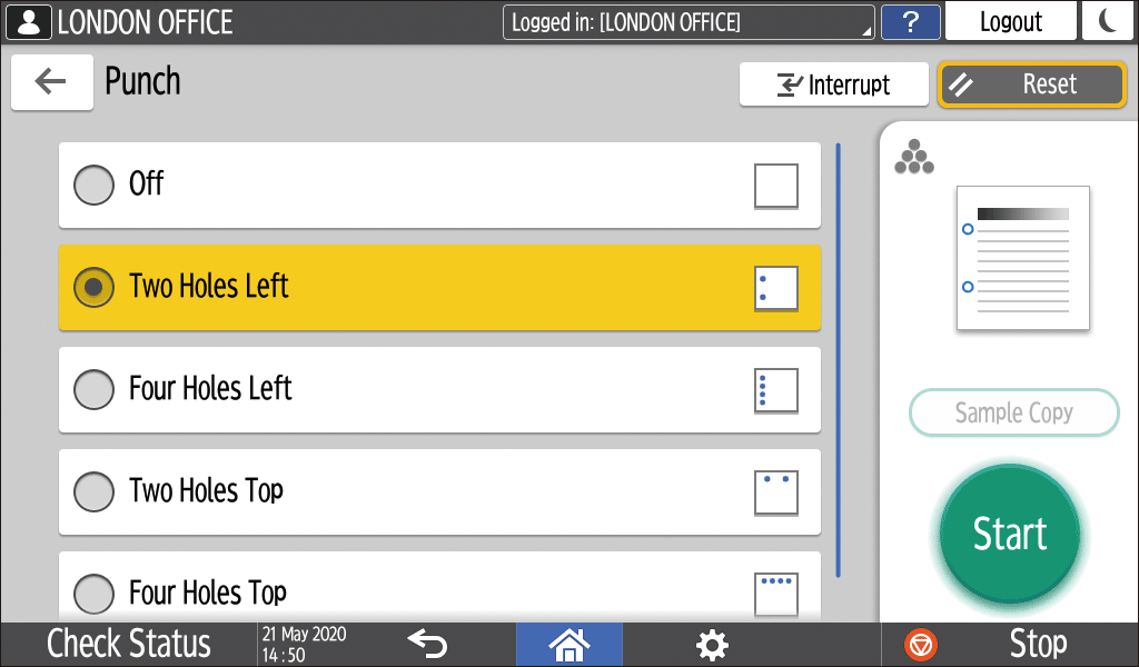 Operation panel screen illustration