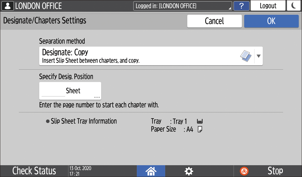 Operation panel screen illustration
