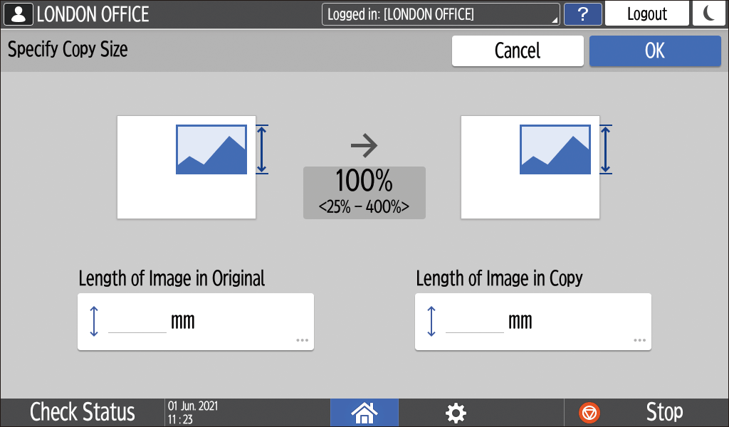 Operation panel screen illustration