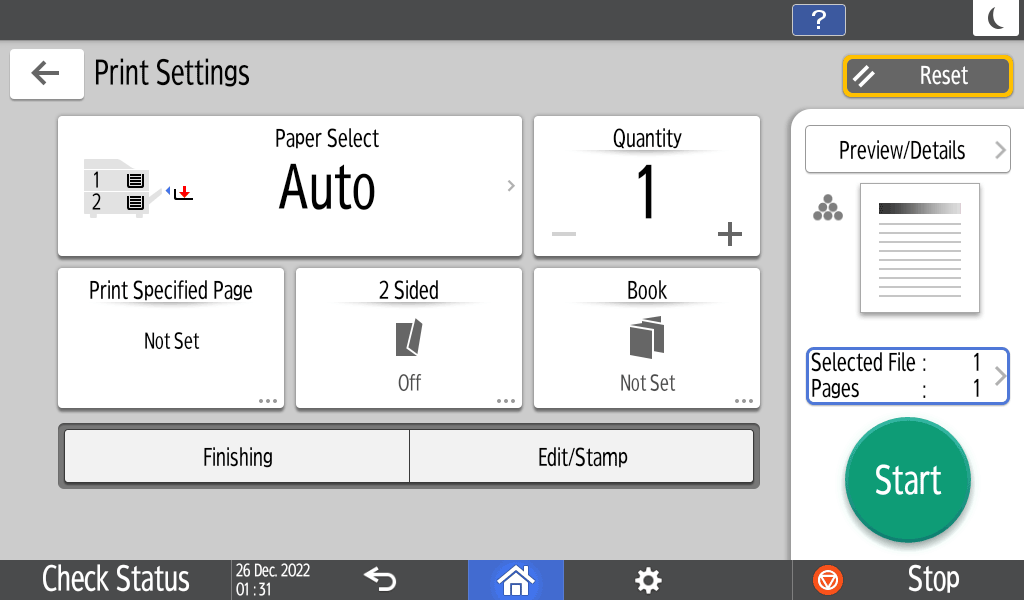Operation panel screen illustration
