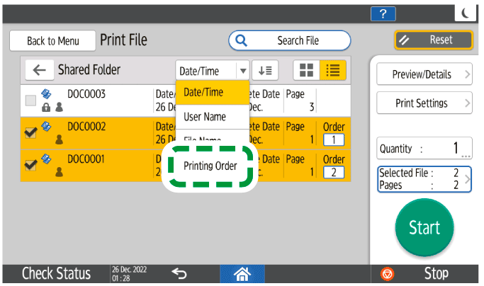 Operation panel screen illustration