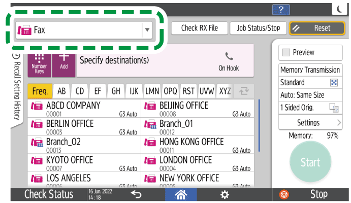 Operation panel screen illustration