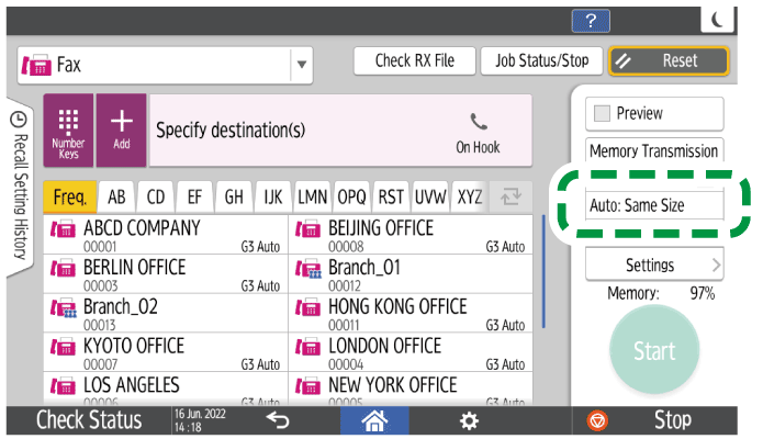 Operation panel screen illustration