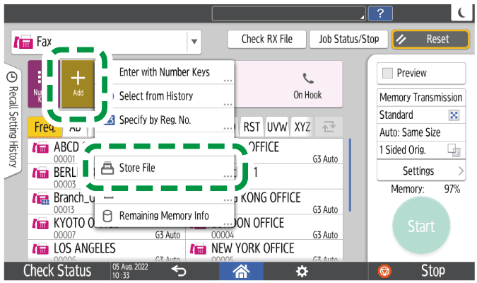 Operation panel screen illustration