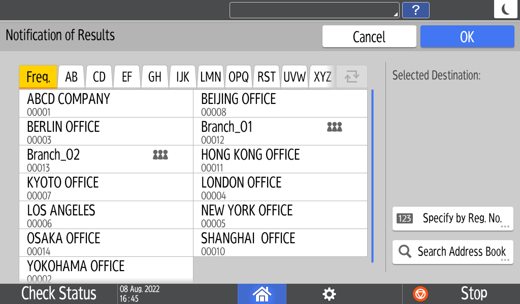 Operation panel screen illustration