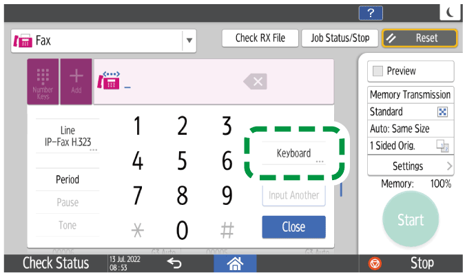Operation panel screen illustration