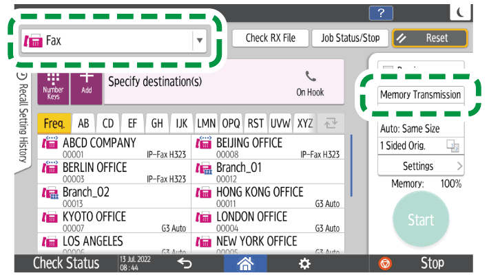 Operation panel screen illustration