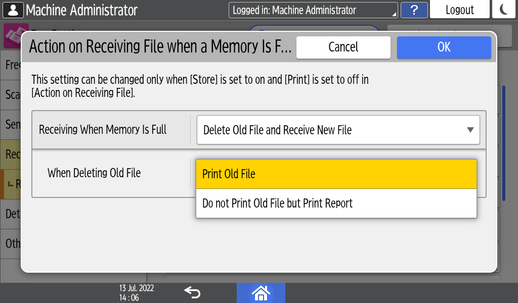 Operation panel screen illustration
