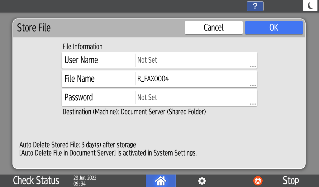 Operation panel screen illustration