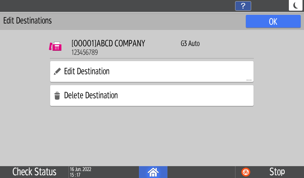 Operation panel screen illustration