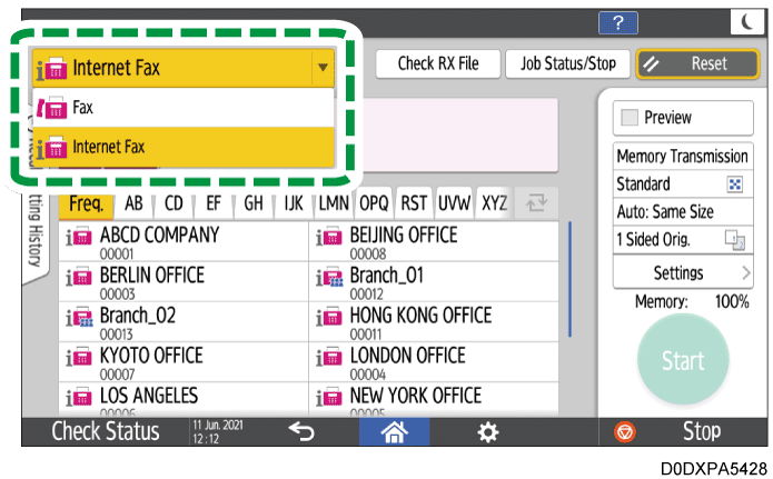 Operation panel screen illustration