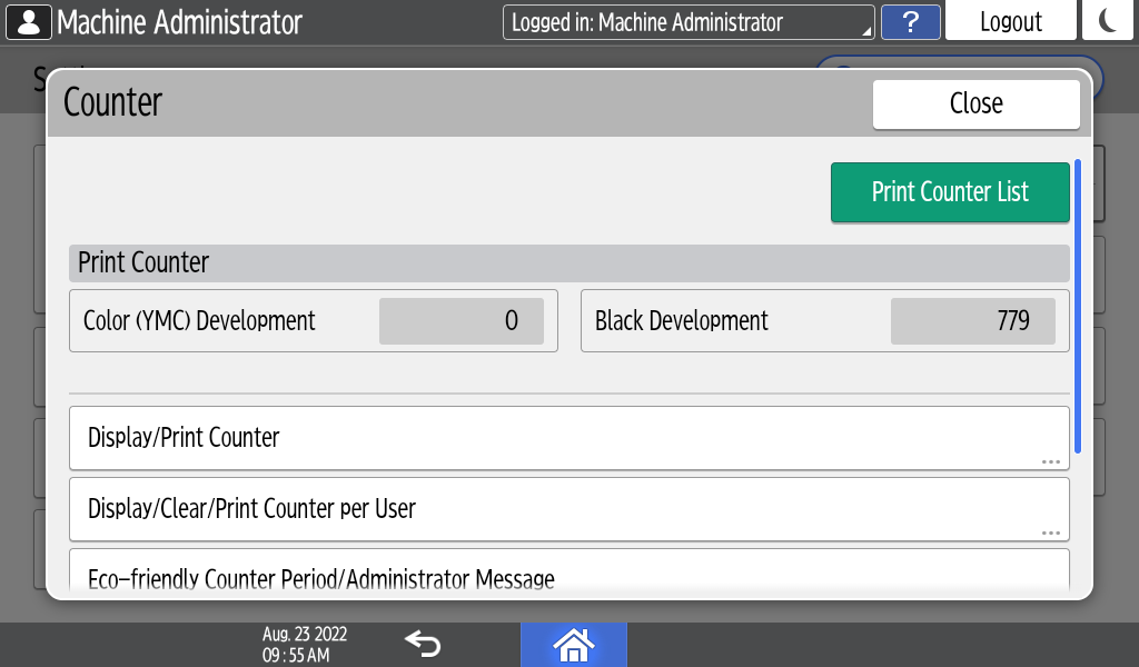 Operation panel screen illustration