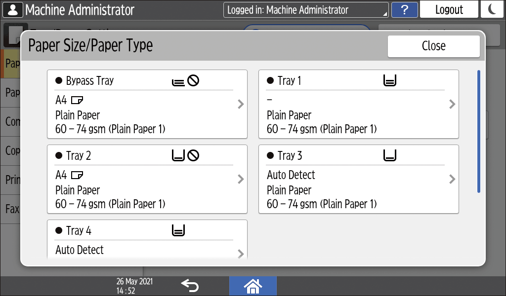 Operation panel screen illustration