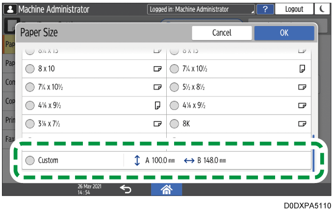 Operation panel screen illustration