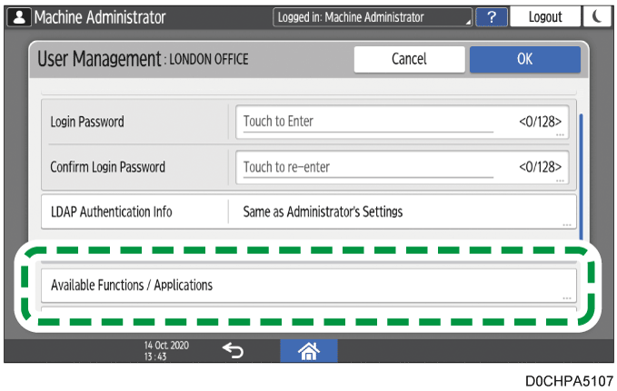 Operation panel screen illustration