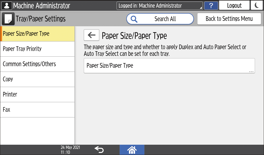 Operation panel screen illustration