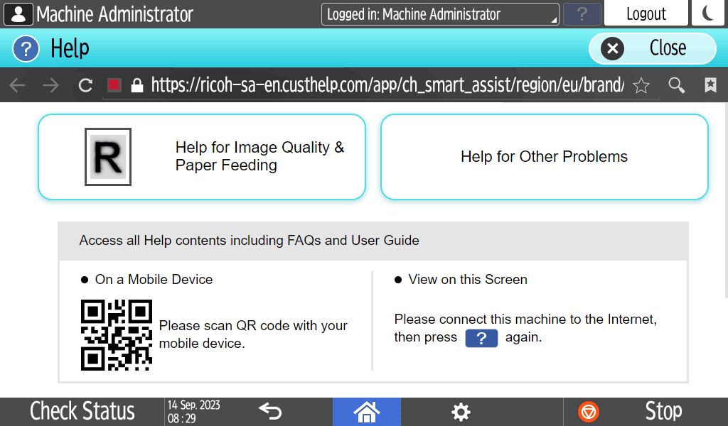 Operation panel screen illustration