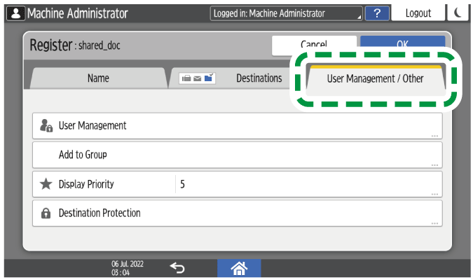 Operation panel screen illustration