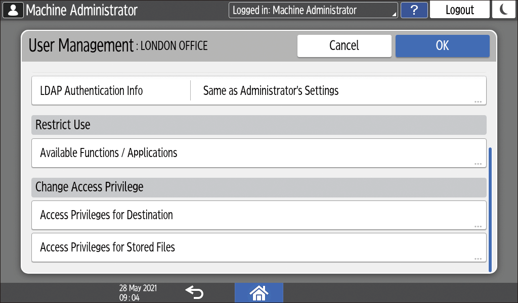 Operation panel screen illustration