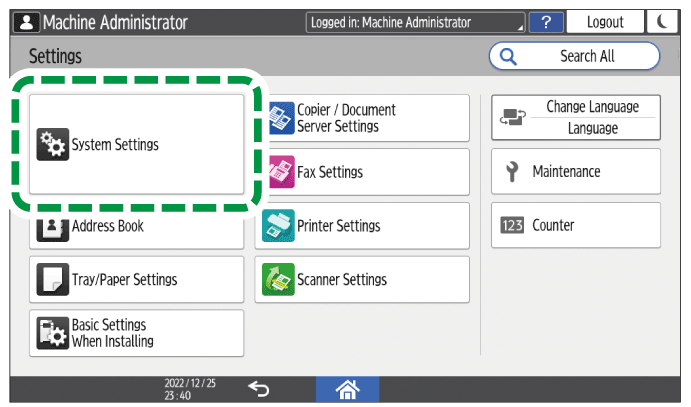 Operation panel screen illustration