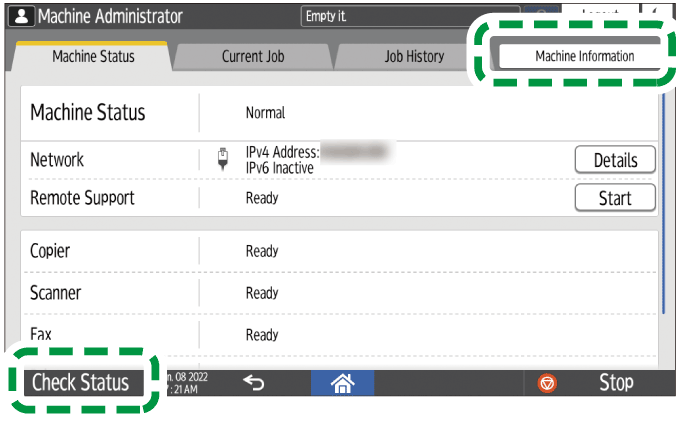 Operation panel screen illustration