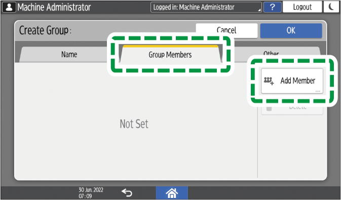Operation panel screen illustration