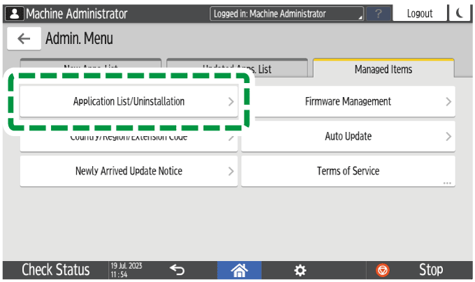 Operation panel screen illustration
