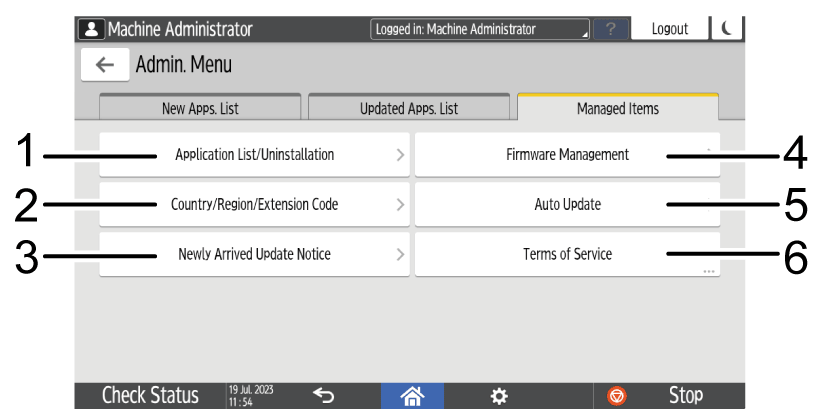Operation panel screen illustration numbered callout illustration