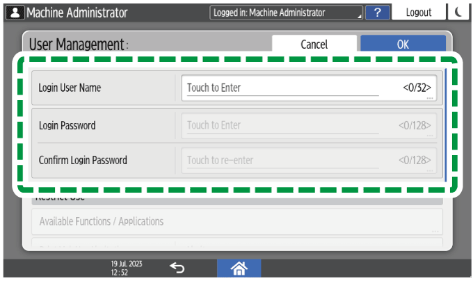 Operation panel screen illustration