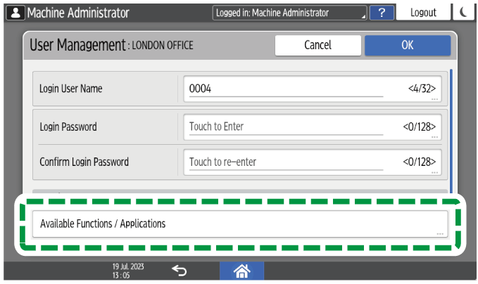 Operation panel screen illustration