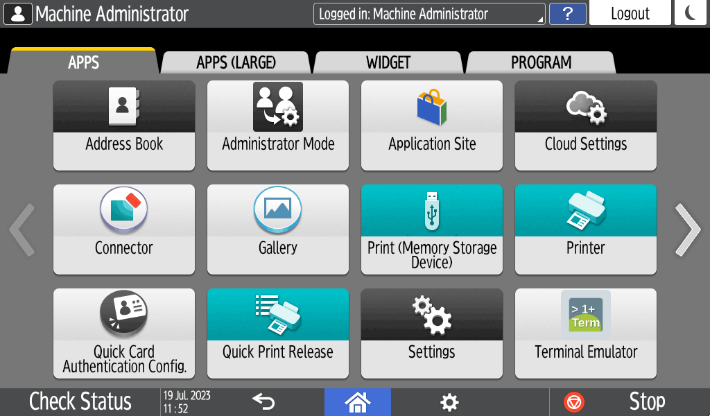 Operation panel screen illustration