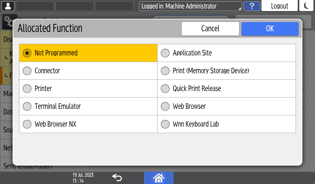 Operation panel screen illustration